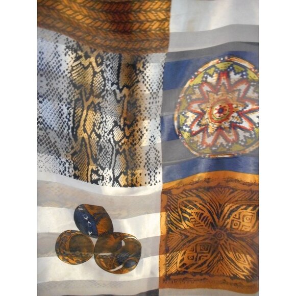 Vintage Sheer Striped African Ethnic Snake Tribal square scarf  Estate find - Picture 5 of 8